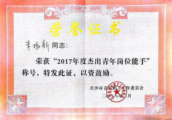 米兰平台-米兰(中国)
智能朱振新荣获长沙市2017年度杰出青年岗位能手