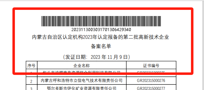 喜报！米兰平台-米兰(中国)
巨鼎获国家高新技术企业认定