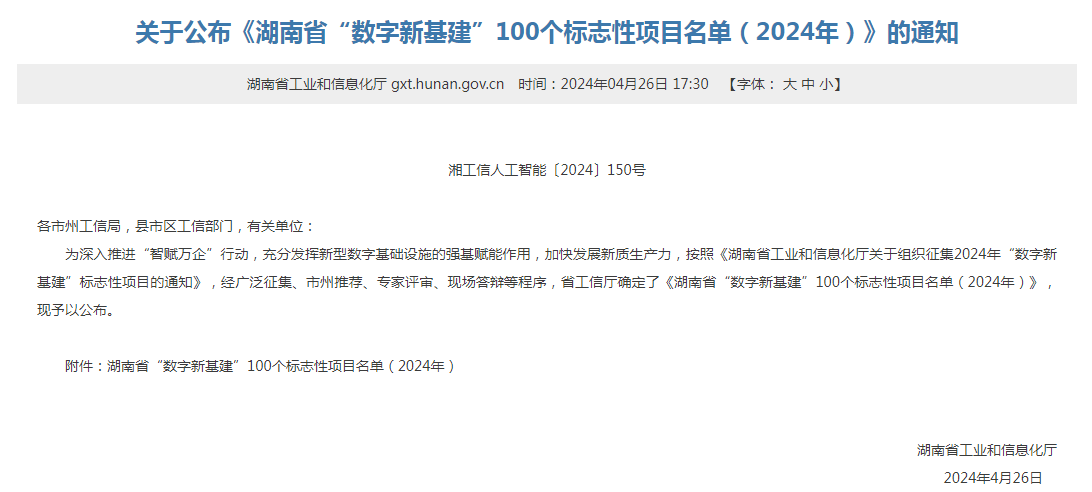 绿色领航，数智同行！米兰平台-米兰(中国)
智能入选2024湖南省“数字新基建”100个标志性项目